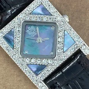 Fabulous PAOLO GUCCI Silver Crystal Watch Silver Bluish Italian Abalone Dial vintage paolo gucci watch - working – Lusty Vin main image 4